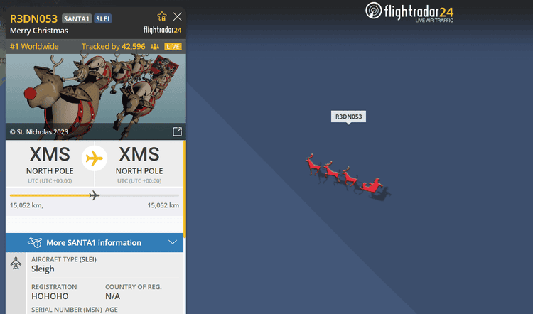 Święty Mikołaj ruszył w podróż z prezentami. Na Flightradar24 można śledzić jego trasę