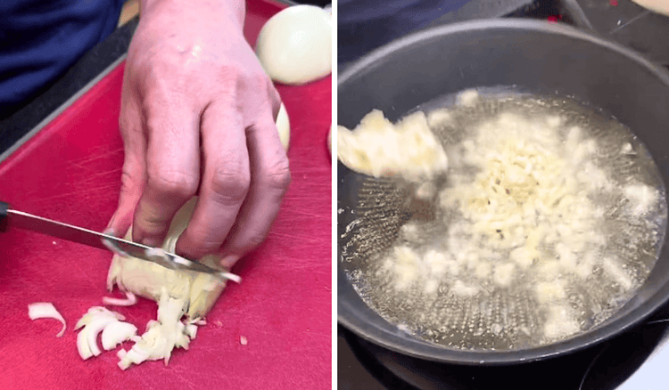 Posiekała cebulę i zrobiła ją na chrupko. Ta posypka pasuje nie tylko do hot-dogów