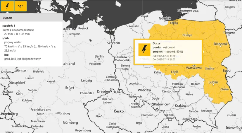 Nad Polskę nadciągają silne deszcze i burze. Pilne ostrzeżenia IMGW dla ośmiu województw
