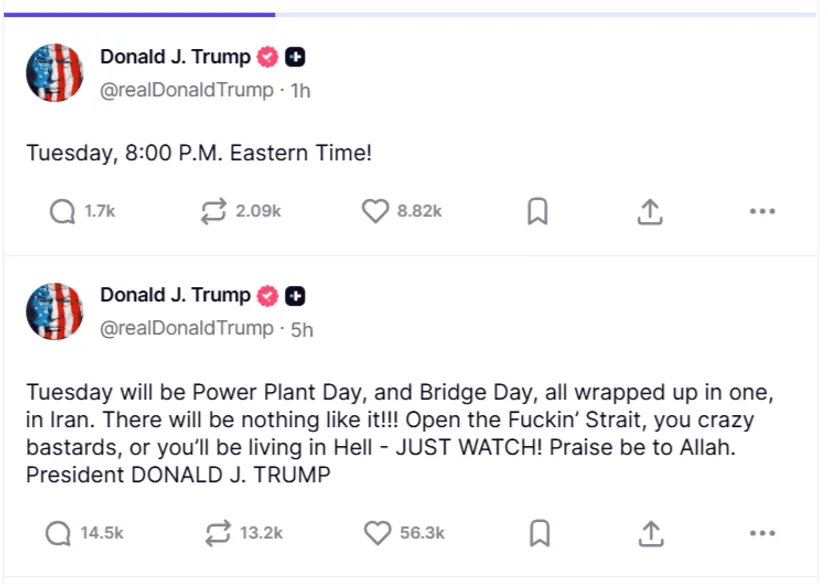 Wulgarny wpis Donalda Trumpa. To ma czekać Iran we wtorek