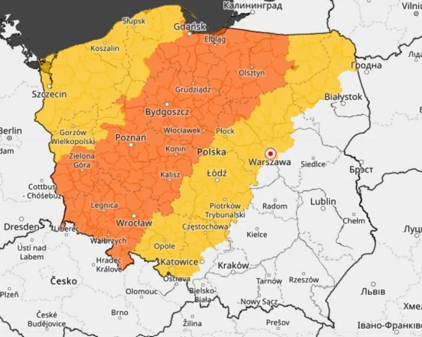IMGW podnosi pogodowy alarm. Pomarańczowe alerty w sześciu województwach