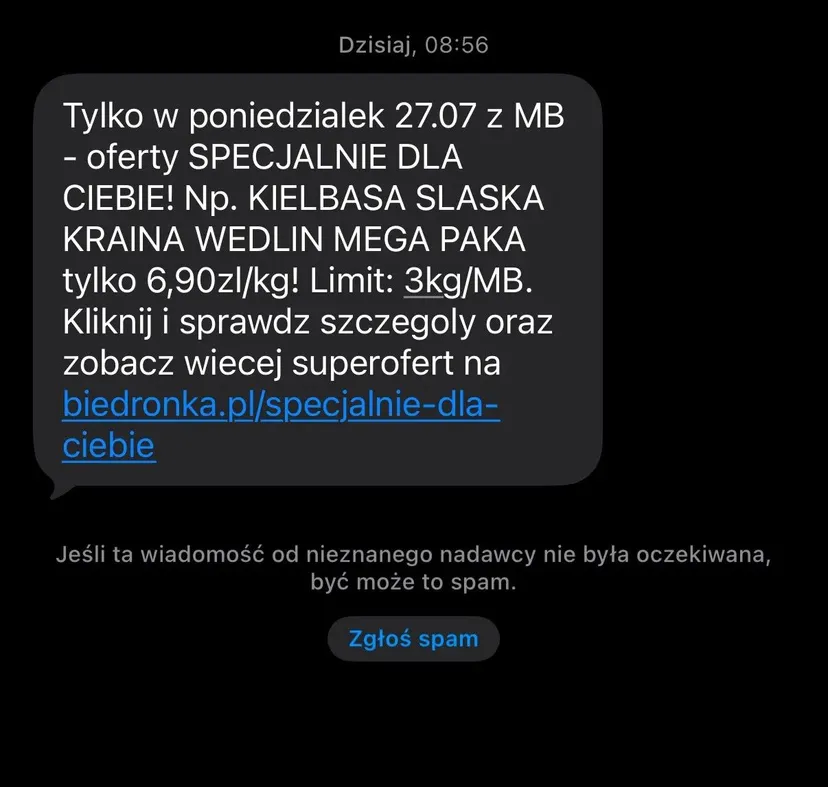Biedronka rozsyła SMS-y do klientów. Taka promocja tylko dzisiaj