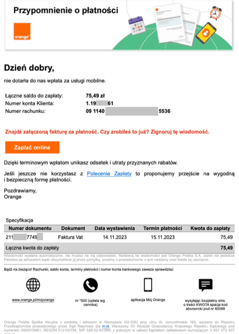Orange ostrzega klientów. Fałszywe faktury są bardzo niebezpieczne