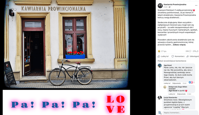 Znana kawiarnia kończy działalność po ponad 20 latach istnienia. „Zamyka się pewna epoka”