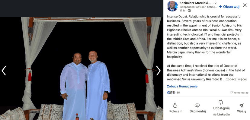 Były premier Polski będzie pracował w Dubaju. Został doradcą szejka