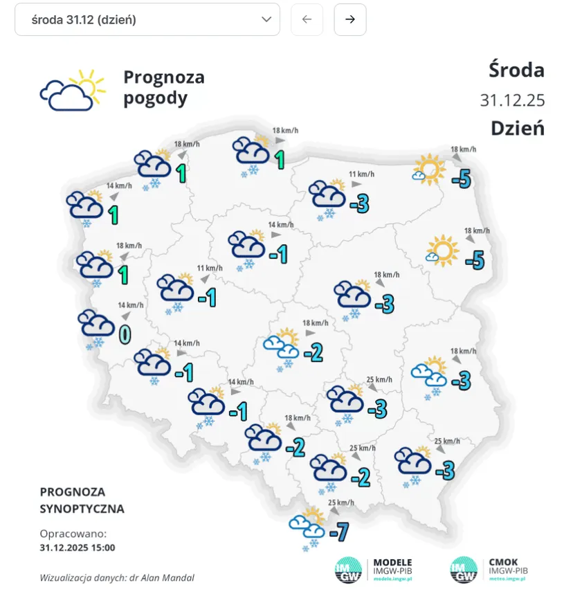 Prognozy IMGW na Sylwestra. Ta część Polski na pomarańczowo, ostrzeżenia 2. stopnia dla tego regionu