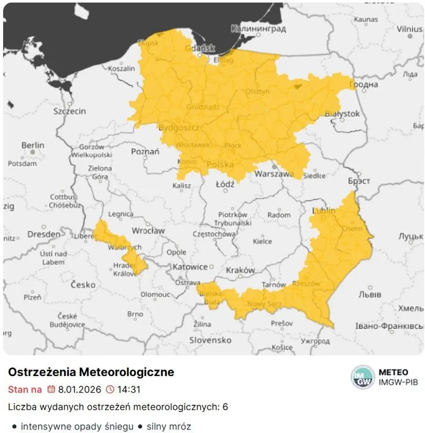 IMGW pilnie ostrzega mieszkańców tych województw. Nadciąga siarczysty mróz