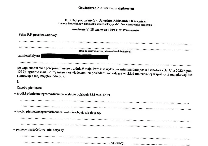 Jest oświadczenie majątkowe Jarosława Kaczyńskiego. Tyle ZUS wypłaca prezesowi PiS