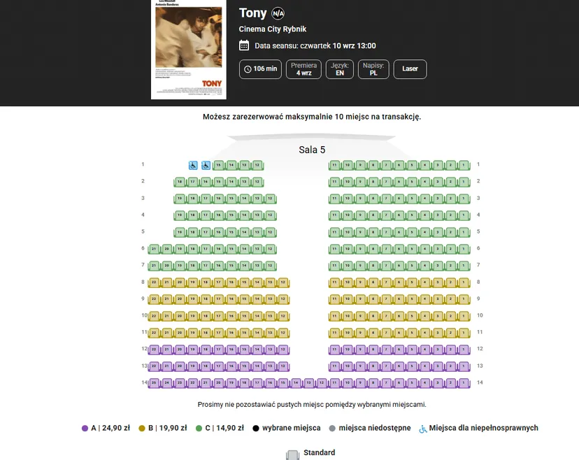 Cinema City dzieli sale na strefy. Miejsce w kinie zdecyduje o dopłacie