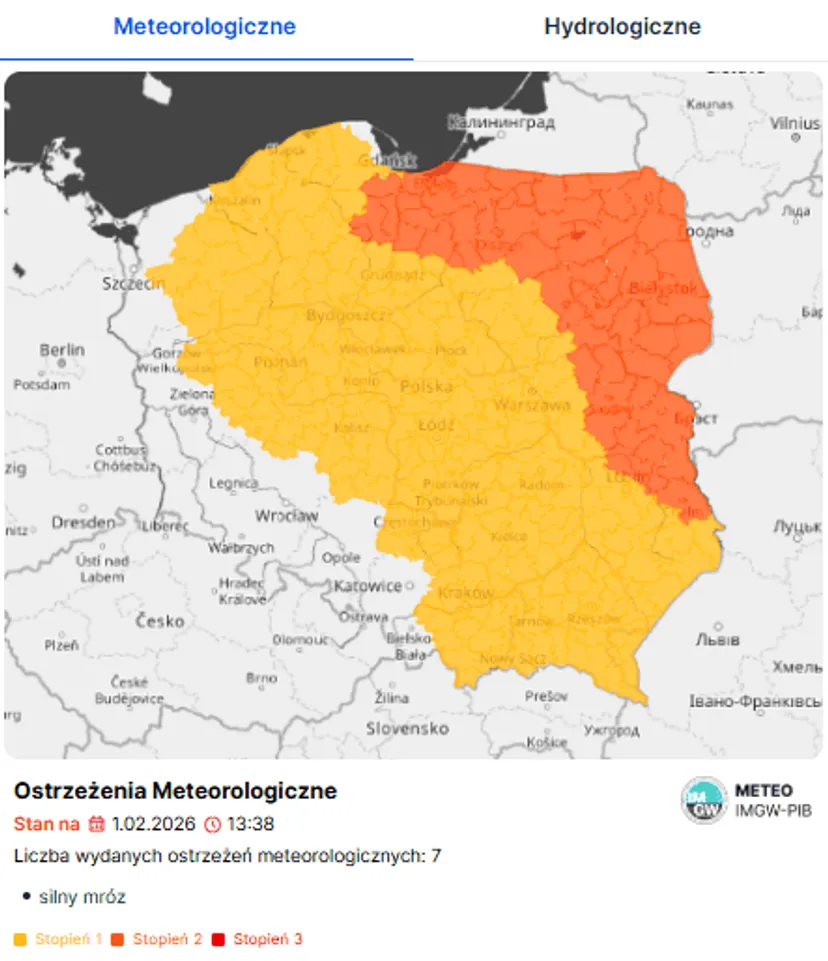 Pół Polski w alertach. Siarczysty mróz to dopiero początek problemów
