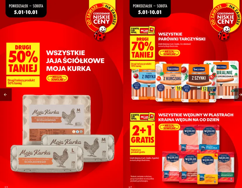 "2+1 gratis" w Biedronce. Masło, jaja i mięso jeszcze taniej, klienci ładują do wózków