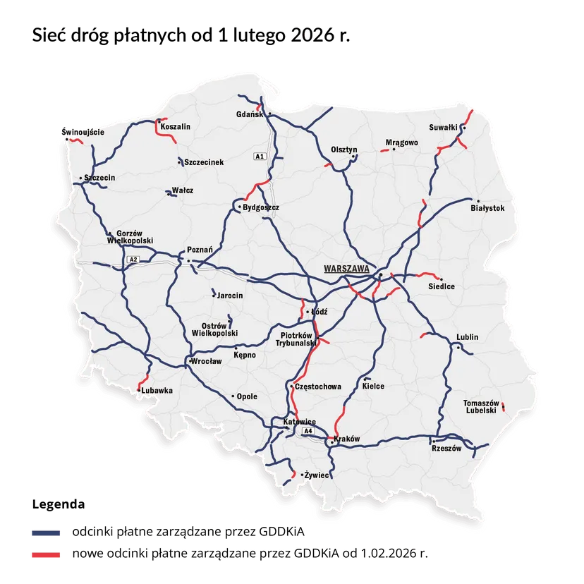 Od 1 lutego kierowcy zapłacą fortunę. Oto nowe odcinki płatne w Polsce