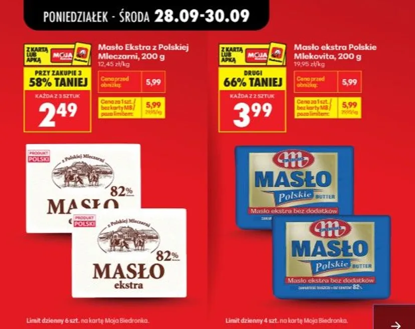 Ogromne rabaty w Biedronce tylko 30 września. Promocja na cukier, masło aż 58% taniej i hit za jedyne 1,49 zł