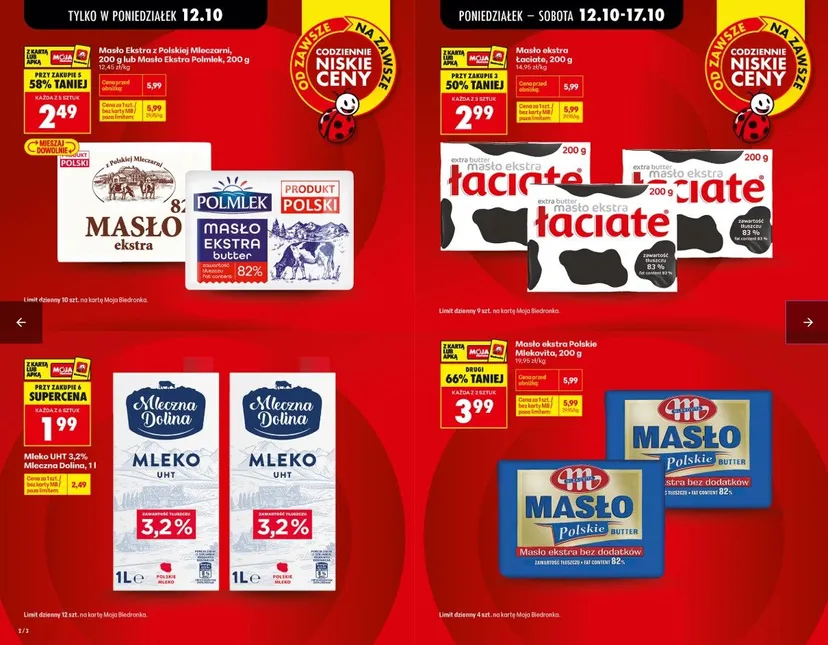 Biedronka rusza z promocjami od 12 października. Akcja 1+1, słodycze przecenione 50%, a ceny masła to hit