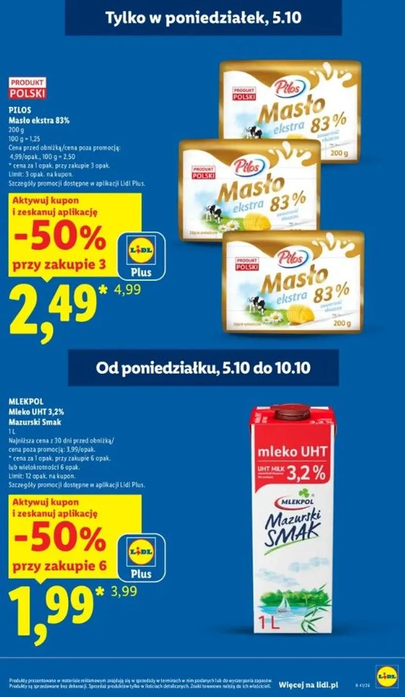 Lidl zaczyna tydzień od mocnych obniżek. Masło po 2,49 zł i 1+1 gratis