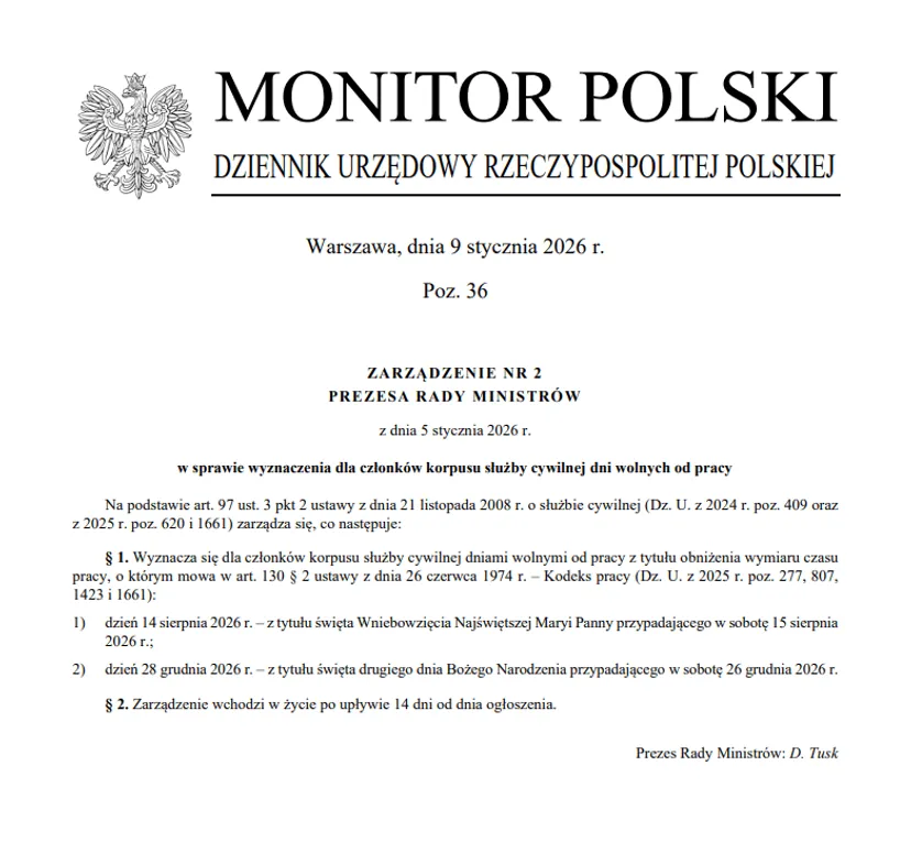 Jest decyzja rządu. Część pracowników zyska dodatkowe wolne, to aż dwa długie weekendy