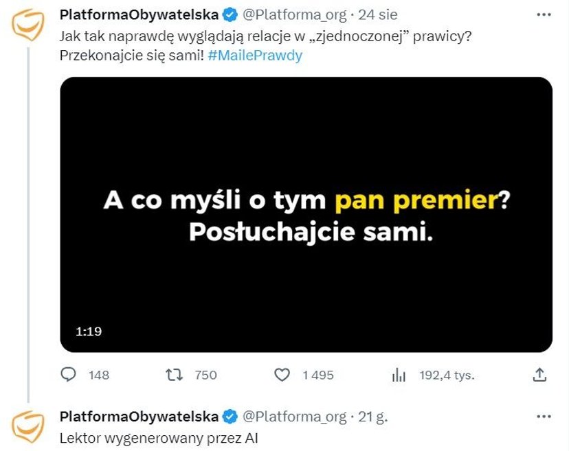 Platforma Obywatelska wykorzystała deepfake Mateusza Morawieckiego. "Niebezpieczne zjawisko"