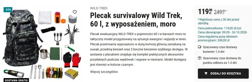 Biedronka przeceniła plecak ewakuacyjny o 52 proc. W zestawie już 15 elementów