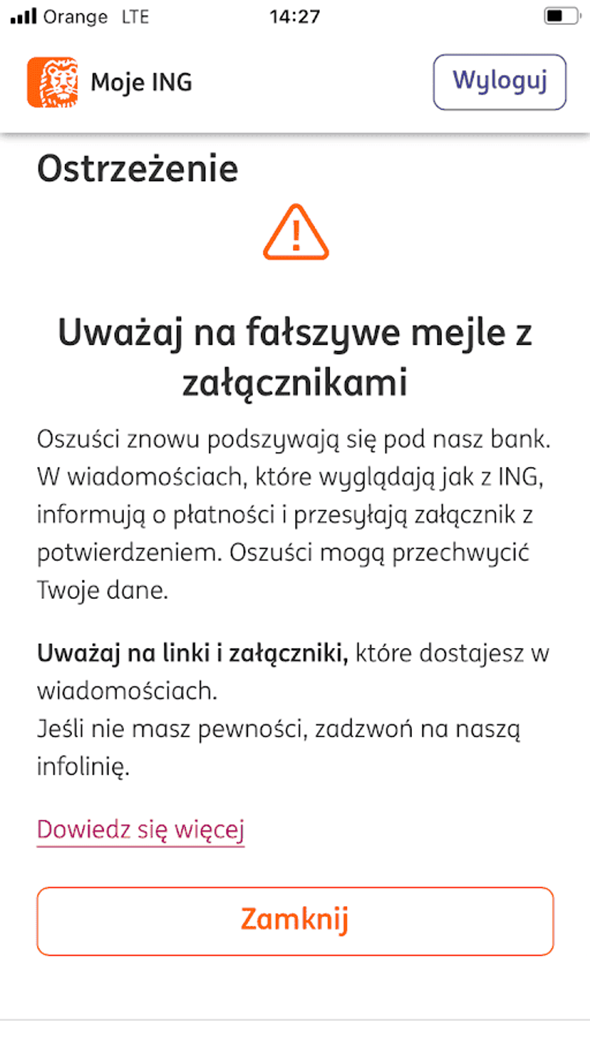 ING ma pilną wiadomość dla klientów. Wyświetla się od razu po zalogowaniu na konto