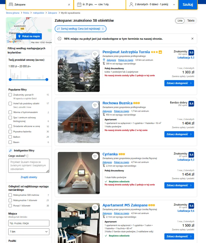 W Zakopanem już urywają się telefony. Jeszcze znajdziesz nocleg na Sylwestra, ale ceny powalają