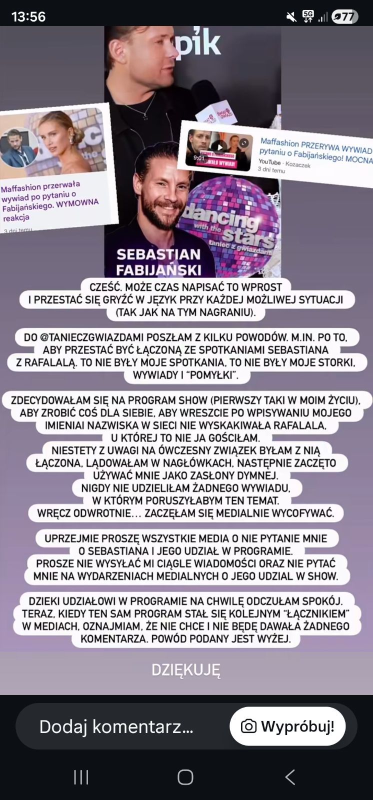 Maffashion przerwała milczenie. W mocnym wpisie odniosła się do plotek na temat Fabijańskiego