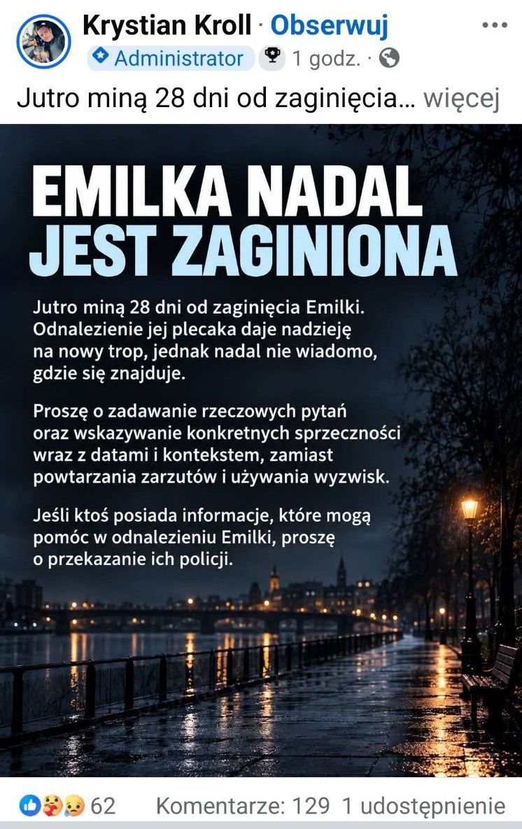Późnym wieczorem mąż Emilii Koprowskiej nadał nowy komunikat. Ludzie zwrócili uwagę na coś niepokojącego