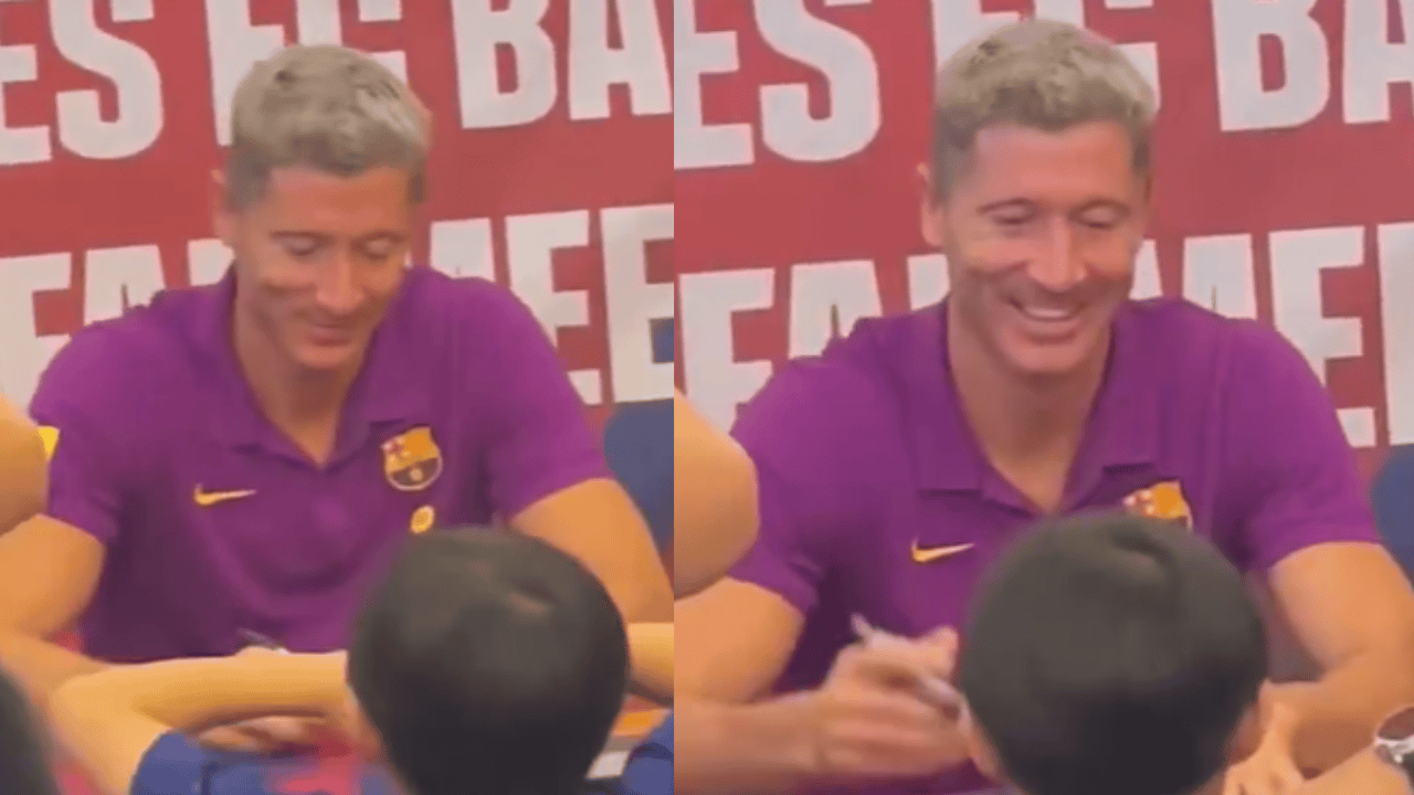 Chłopiec podszedł do Lewandowskiego i pokazał mu jedno. Reakcja Polaka mówi wiele