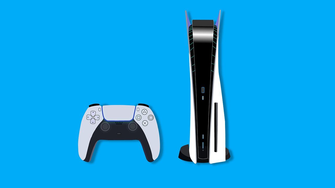 Grafika przedstawiająca PlayStation 5 i pad DualSense