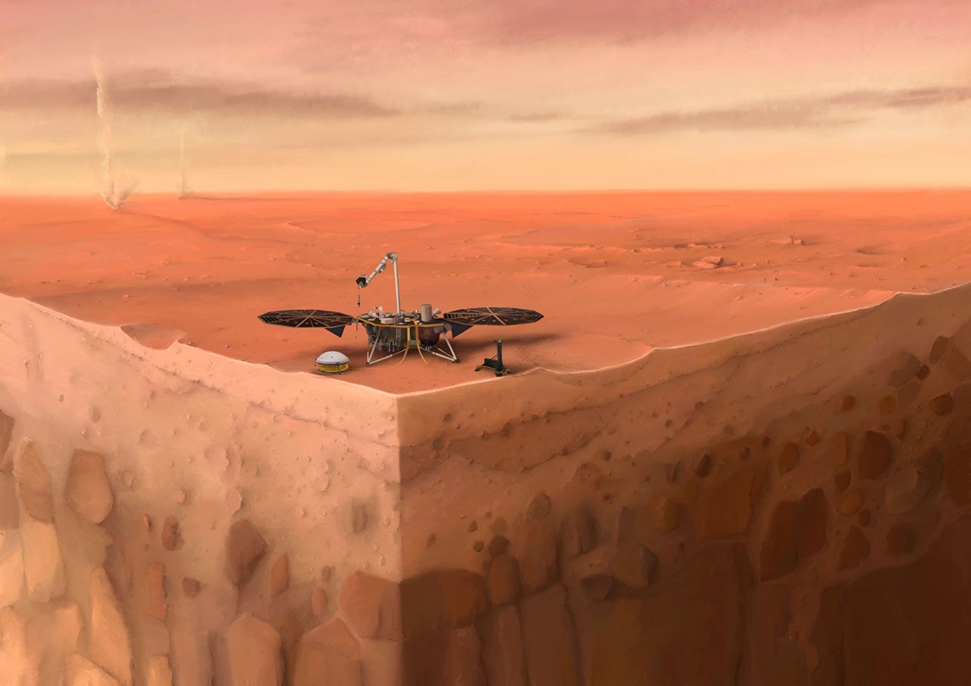 Artystyczna wizja lądownika InSight na Marsie