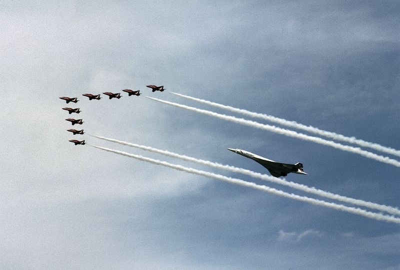 Concorde lecący za myśliwcami.