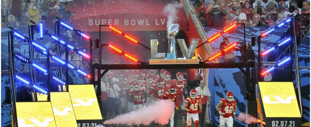 Mandatory Credit: Photo by Steve Nesius/UPI/Shutterstock (11750085h) Kansas City Chiefs run from the tunnel before the start of Super Bowl LV against the Tampa Bay Buccaneers at Raymond James Stadium Super Bowl LV, Raymond James Stadium, Tampa, Florida, U