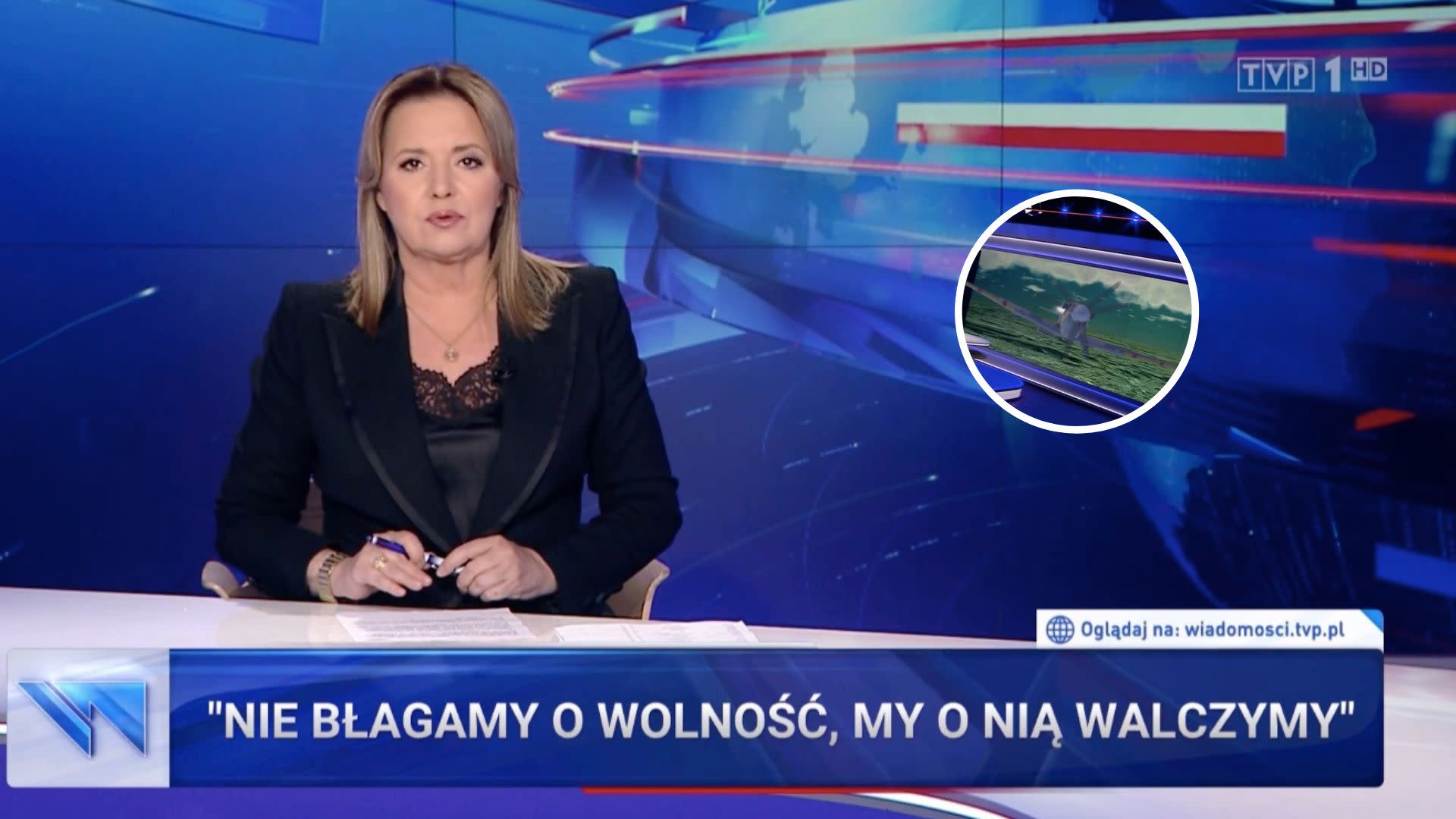 Danuta Holecka przekrzykiwała w studiu "Wiadomości" TVP ryk silnika samolotu