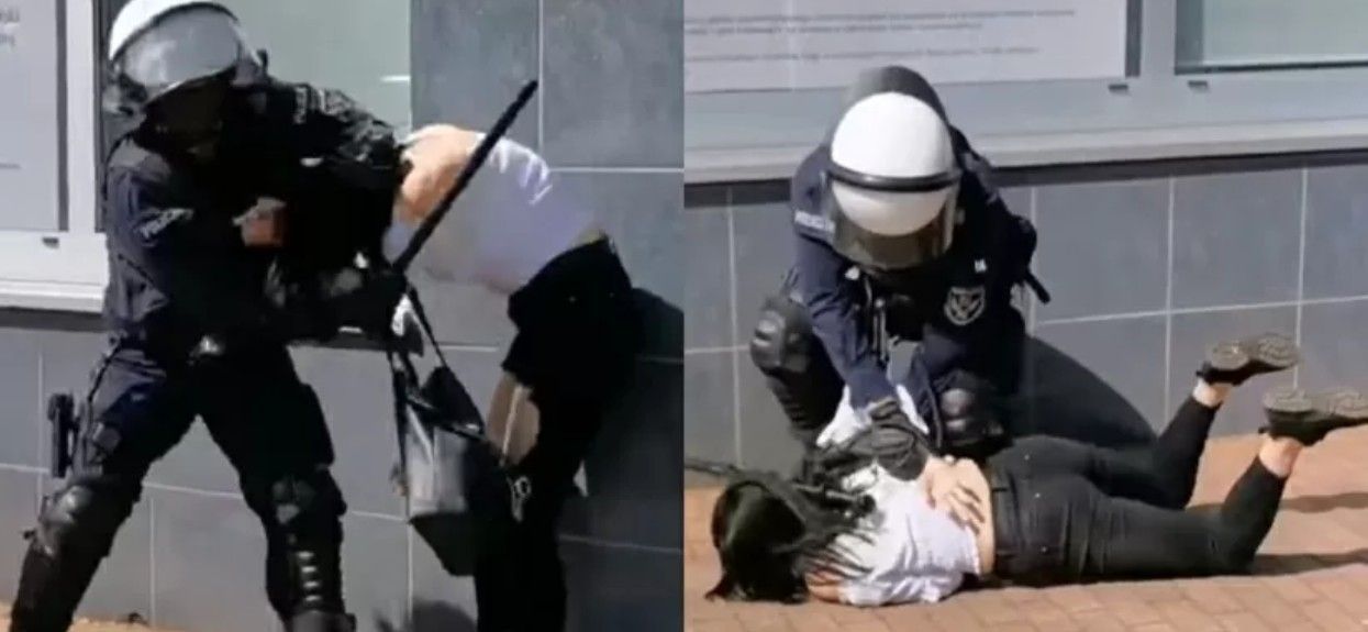 Protest: policjant pobił kobietę