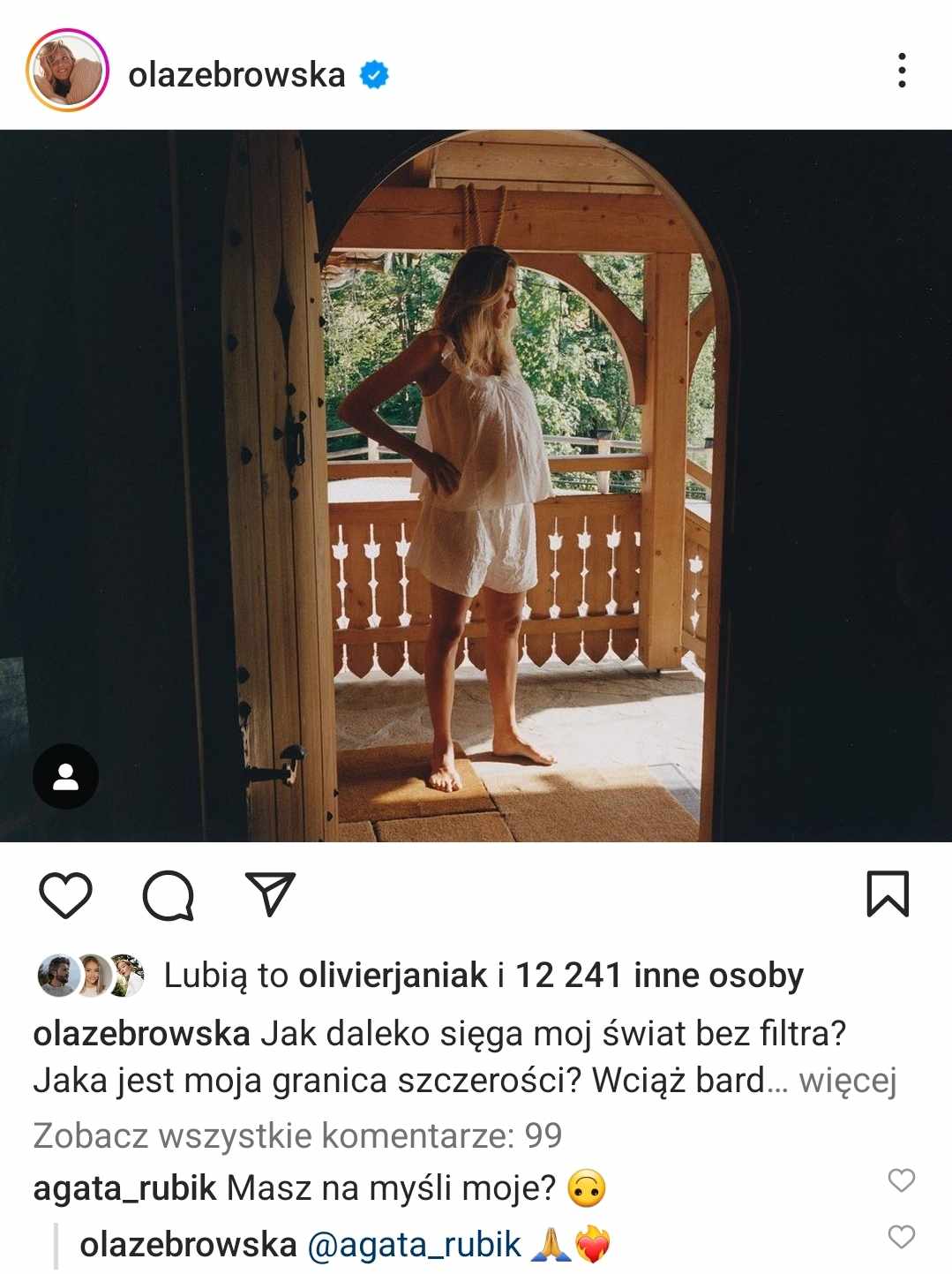 Agata Rubik odpowiada Oli Żebrowskiej, fot. Instagram/olazebrowska