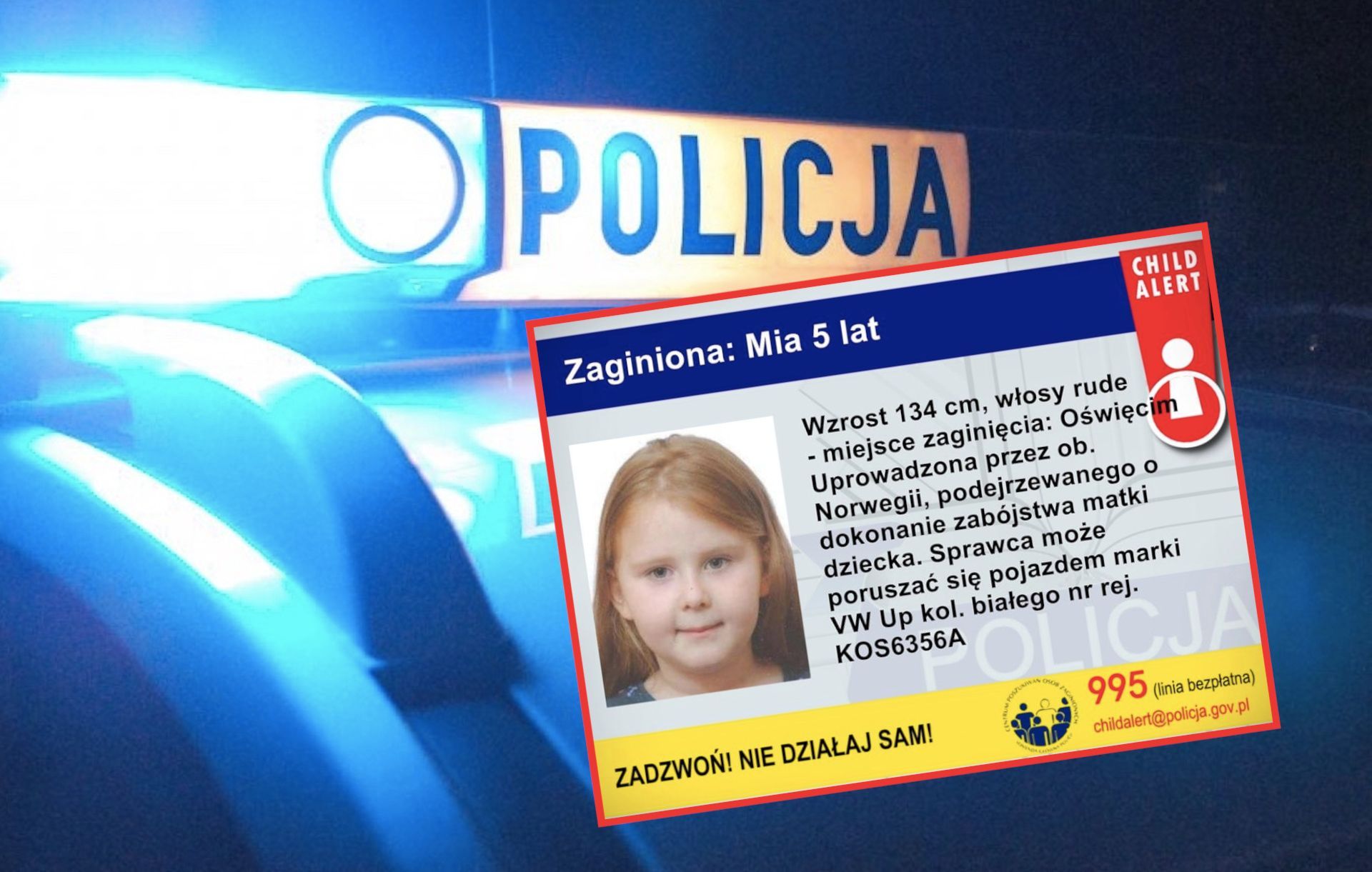 Policja uruchomiła Child Alert w związku z zaginięciem 5-letniej Mii.
