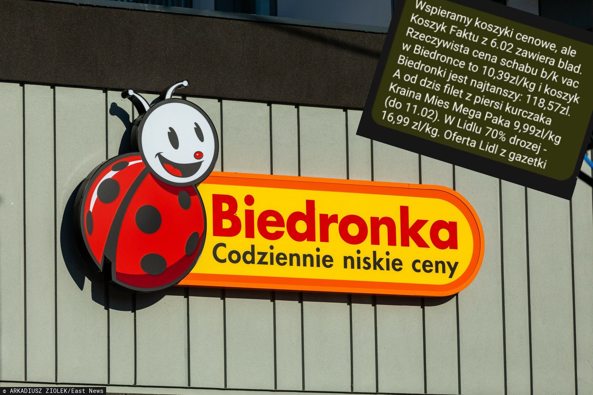 Logo sklepu Biedronka z smsem promocyjnym