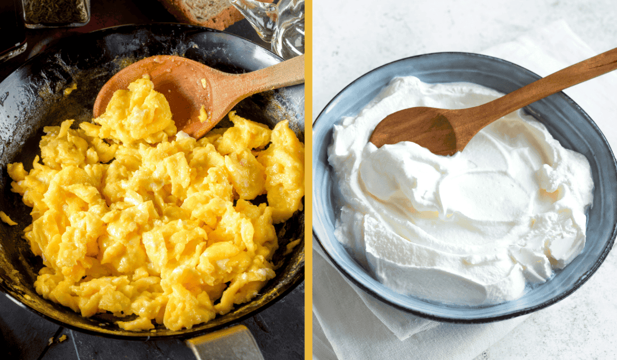 Jajecznica bez oleju, masła czy mleka. Sekretem prostego przepisu jest domowy jogurt naturalny