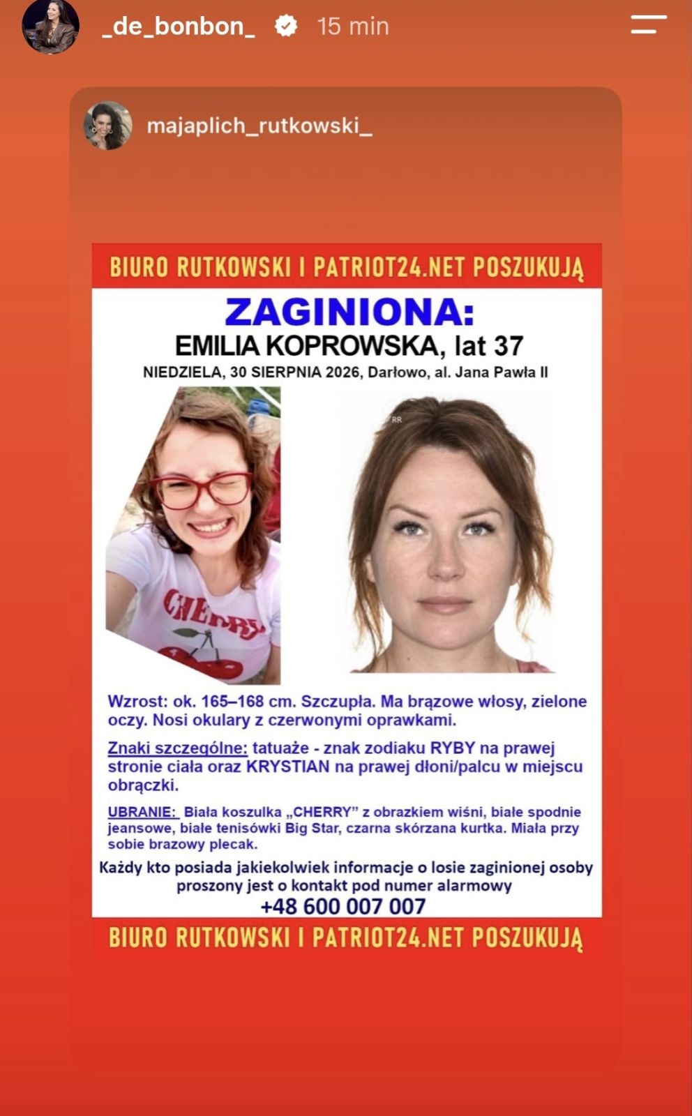 Ciężarna partnerka Hakiela włączyła się w poszukiwania Emilii. To pojawiło się na jej profilu