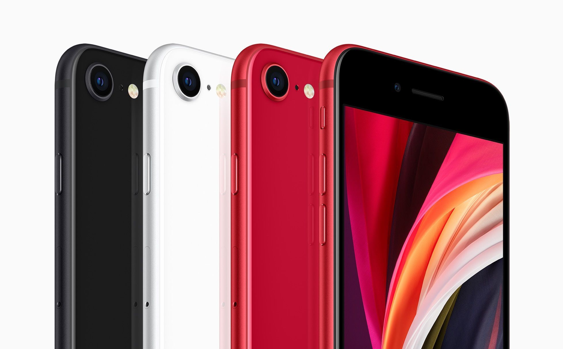 iPhone SE (2020) w różnych wersjach kolorystycznych.