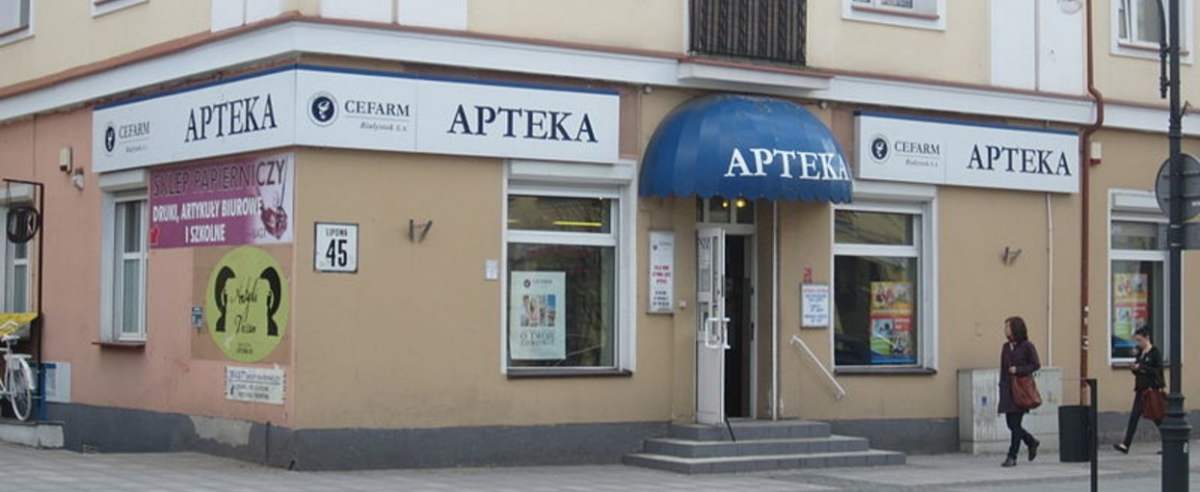 Apteka Cefarm w Białymstoku przy ul. Lipowej 45 należąca do grupy Farmacol S.A.
