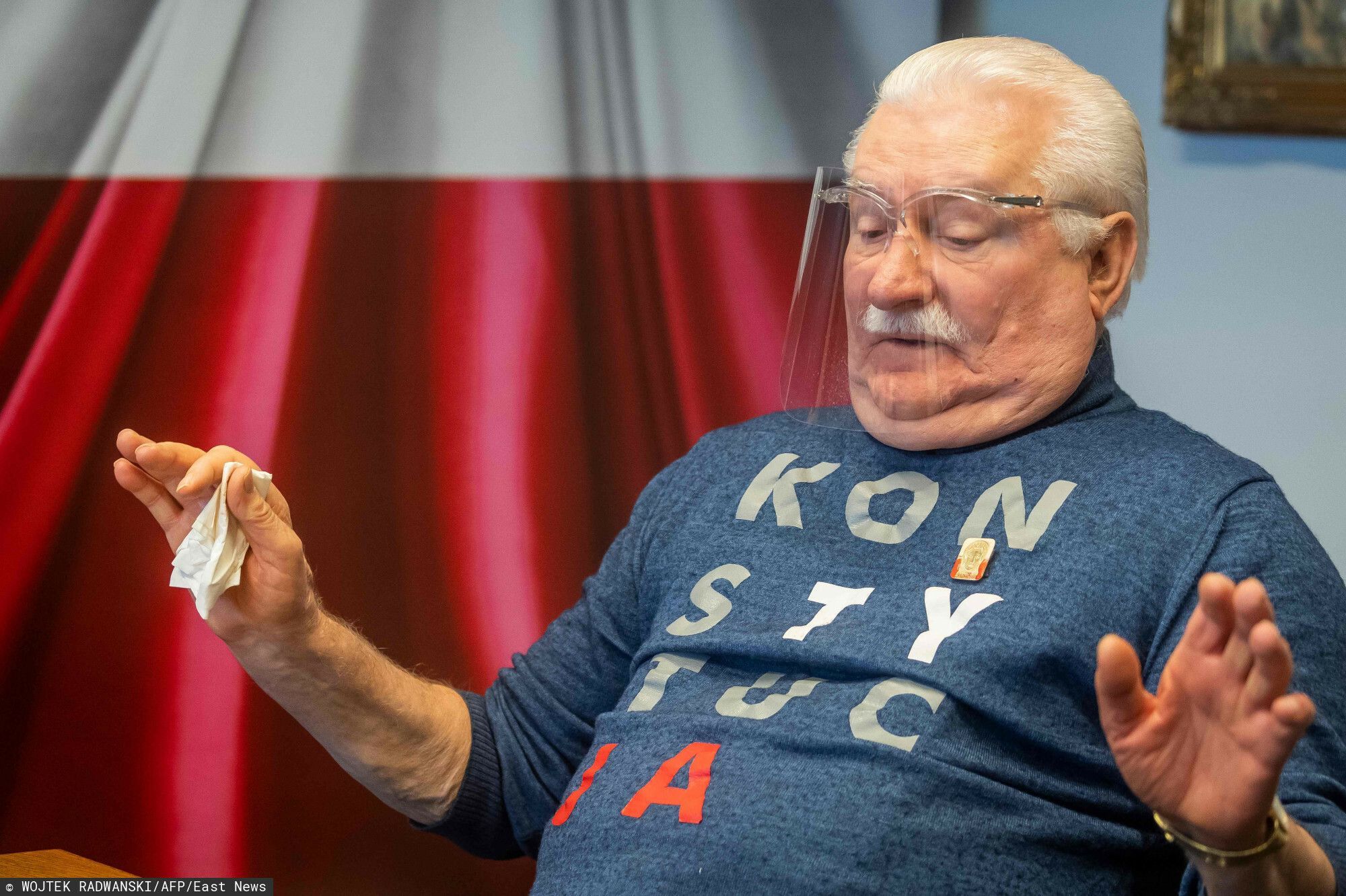 Lech Walesa, fomer president of Poland and Nobel Prize for peace laureate, is pictured on February 3, 2021 during an interview in his office in Gdansk, Poland. - Polish freedom icon and Nobel laureate Lech Walesa on Wednesday said Russian opposition figur