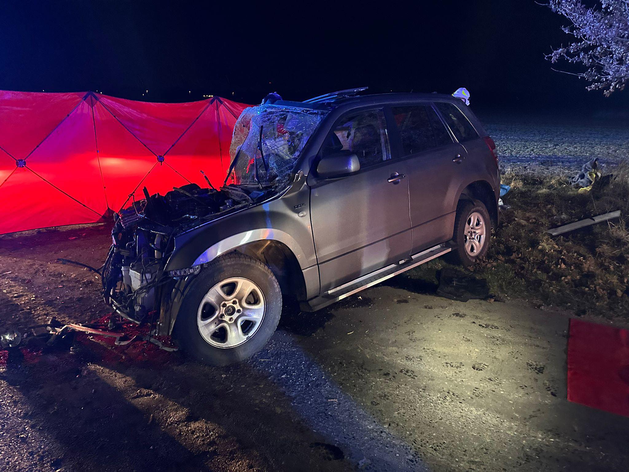 Była 22.04, gdy doszło do tragicznego wypadku. Samochód z trzema osobami wpadł na drzewo. Pasażer nie żyje