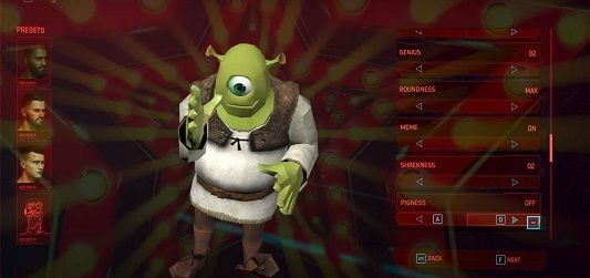 Shrek w kreatorze postaci Cyberpunk 2077