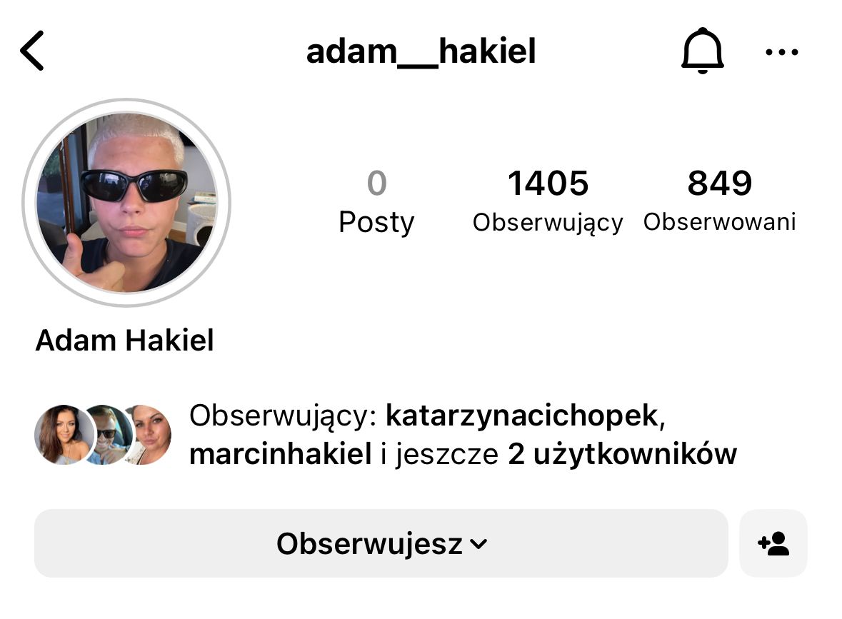 Adam Hakiel (syn Kasi Cichopek) na Instagramie