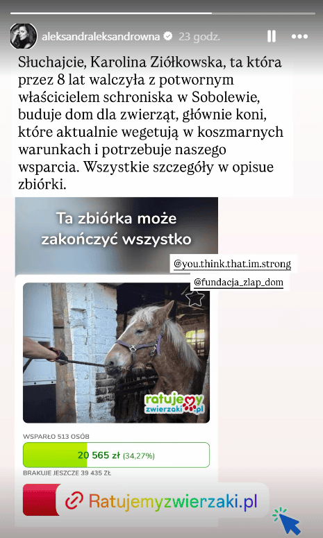 Aleksandra Kwaśniewska  prosi ludzi o pomoc i pieniądze. Jest źle