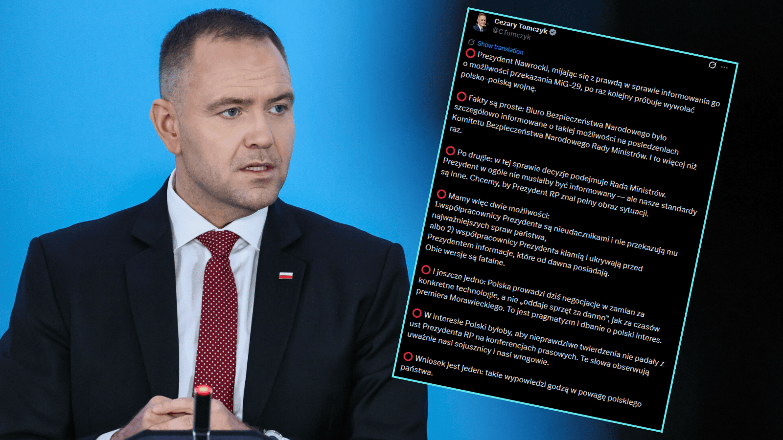 Karol Nawrocki oskarżony o kłamstwo w sporze o myśliwce MiG-29