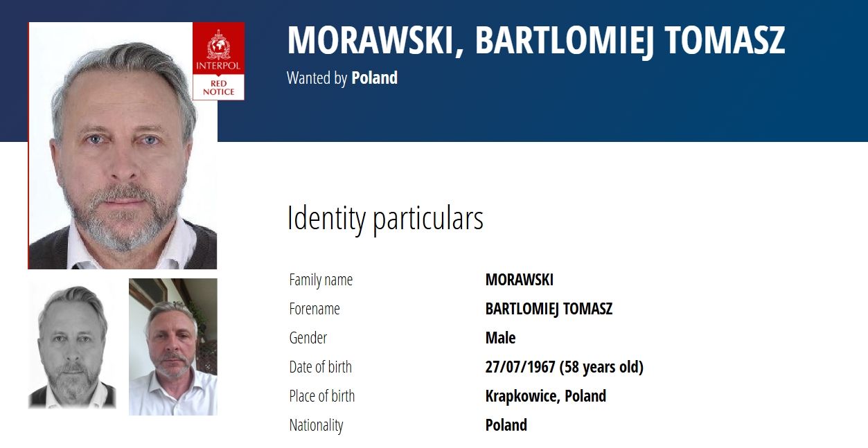 Bartłomiej Morawski poszukiwany listem gończym, fot. Interpol