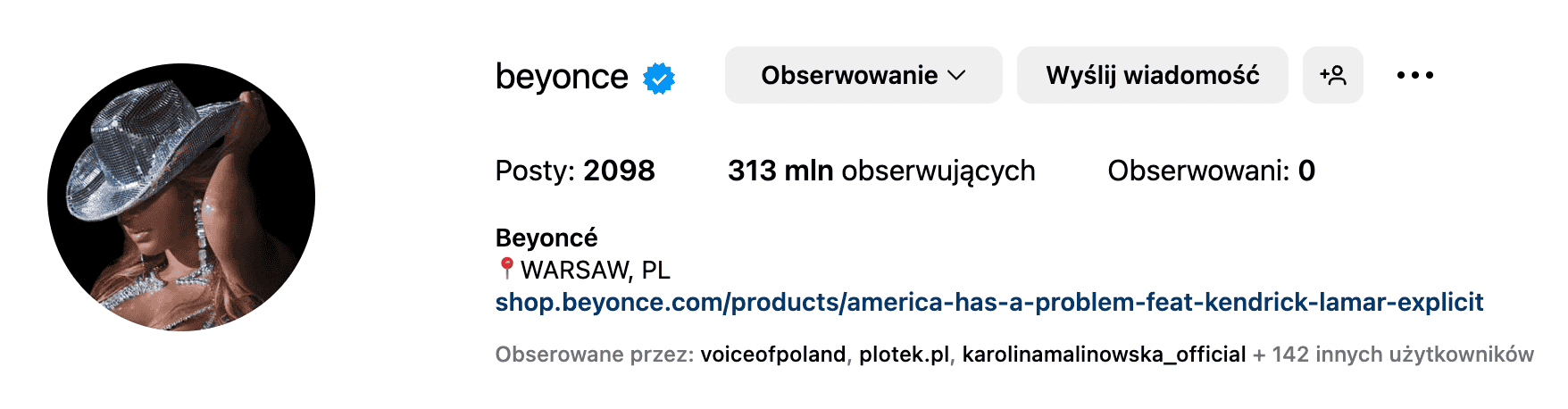 Beyonce na Instagramie oznaczyła się w Warszawie