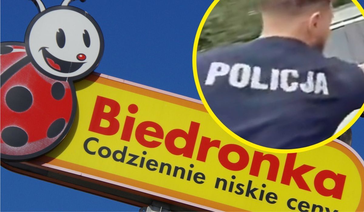 Logo Biedronki i policja
