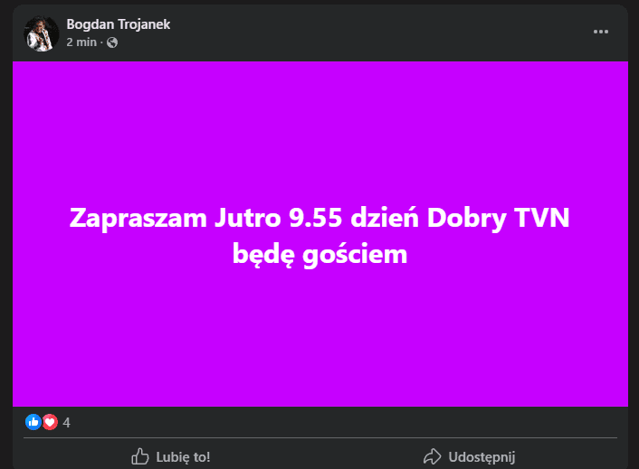 Bogdan Trojanek własnie to ogłosił. Bedzie się działo